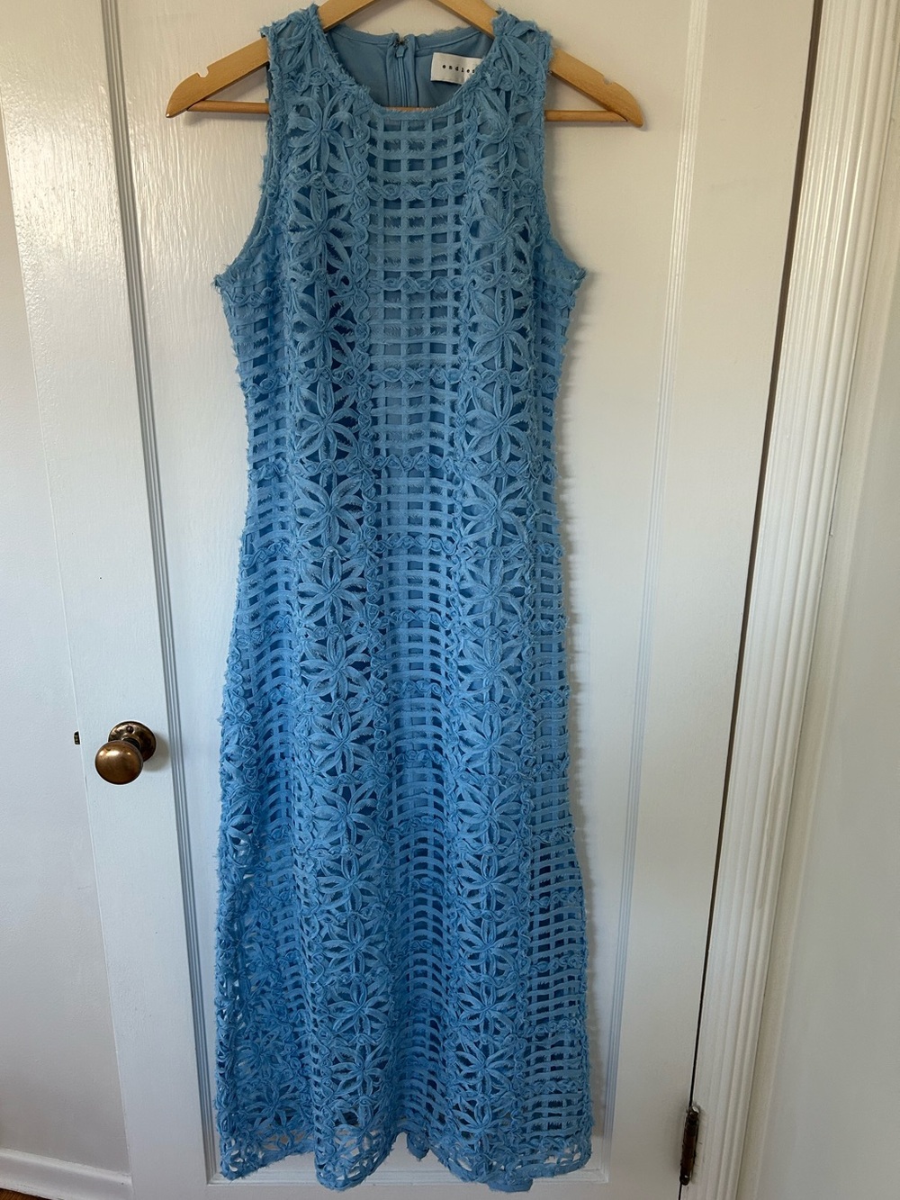 Anthropologie Endless Rose Sleeveless Textured Midi Dress Blue S